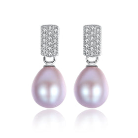 Elegant and Exquisite Wholesale Earrings Sterling Silver 925 Jewelry Zirconia Drop Shape Freshwater Pearl Stud Earrings