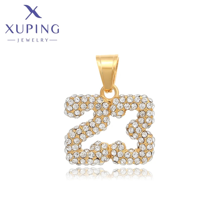 XUPING A00901077 Ancient Royal Simple Cool Fashion Neutral 24k Gold Color Digital Rhinestone Stainless Steel Jewelry Pendant