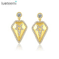 LUOTEEMI Hot Selling Hiphop Mens Jewelry Star CZ AAA Cubic Zirconia Gold Earrings 18K Brass Shield Shape Geometric Earrings