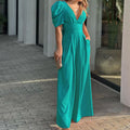 2025 New Women's Short-sleeved Fashionable and Elegant Large-sized Wide-leg Jumpsuit