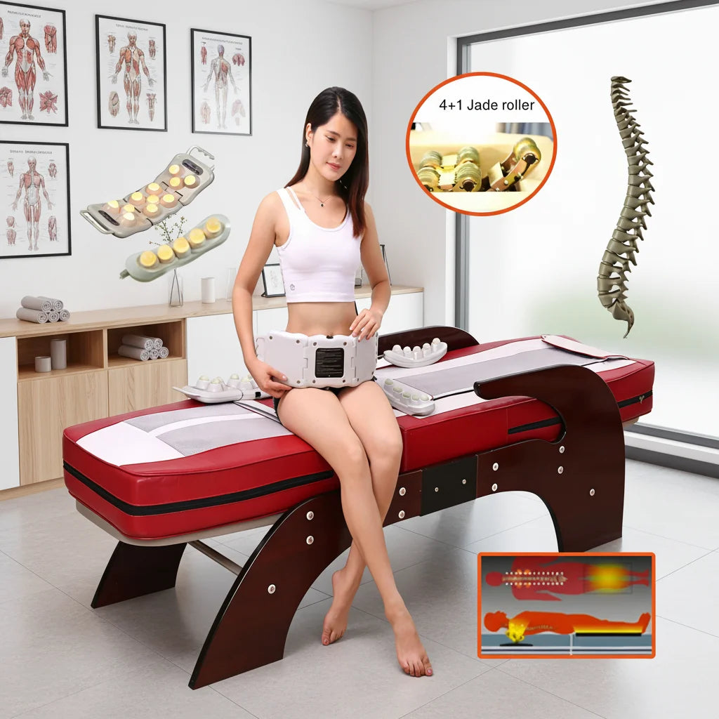 Korea Premium Best N5 Chiropractic Jade Massager Roller Bed Rolling Thermal Therapy Spine Master Far Infrared Massage Bed