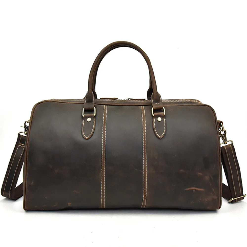 RTS Vintage Crazy-Horse Leather Travel Duffel Bag Large Capacity Waterproof Casual Sports Messenger Strong Durable Zipper