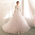 Vestido De Novia Lace Long Sleeve Puffy Tulle Ball Gown Bride Gowns Prom Dress Wedding Dresses