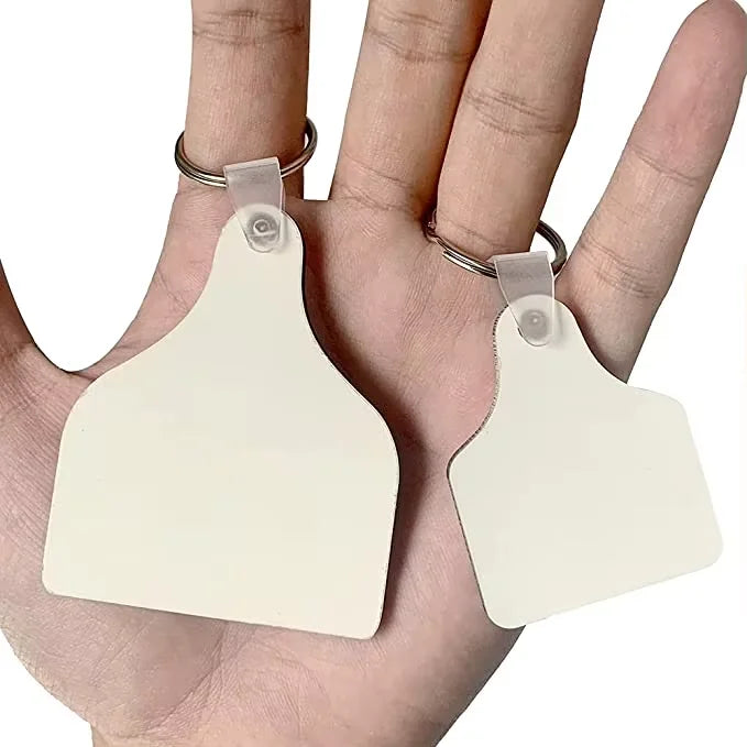 Double Sided Cow Ear Tag Sublimation Blank MDF Wood Keychains