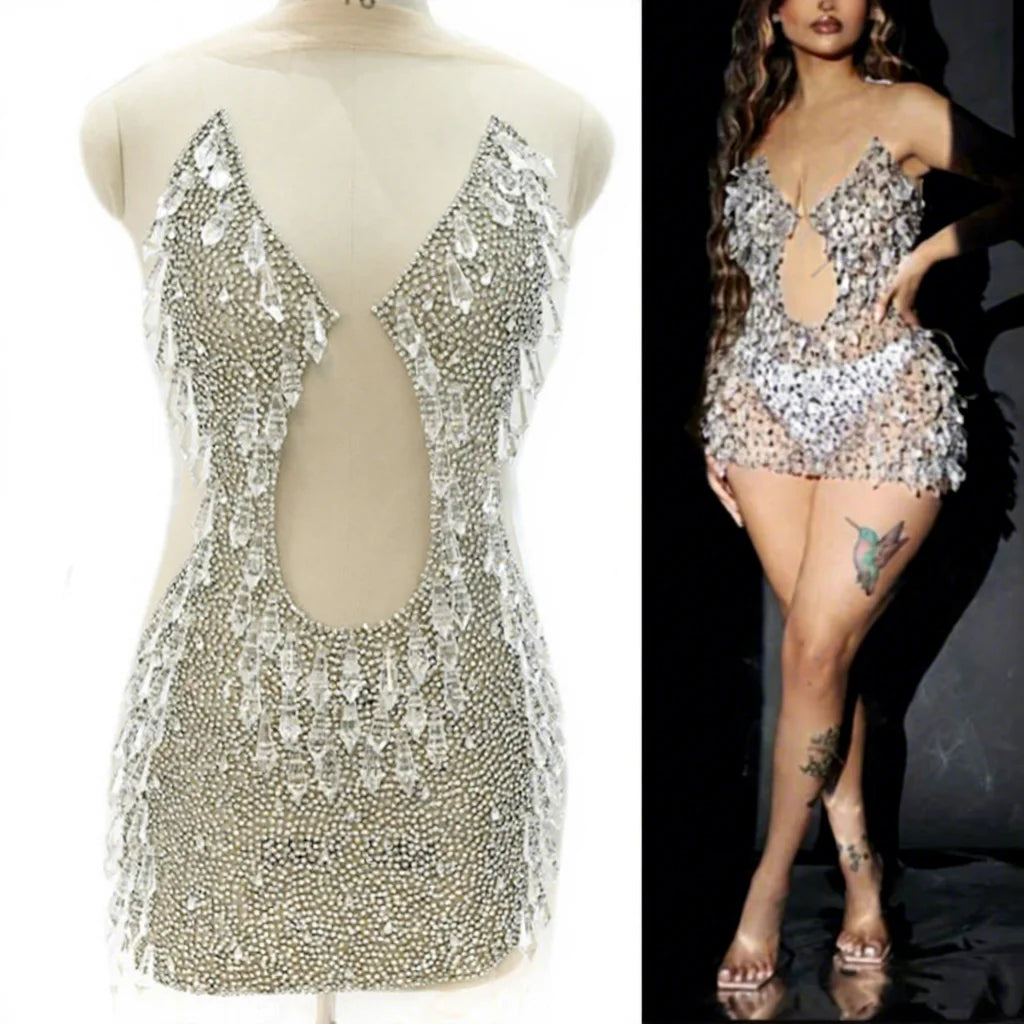 New Design Shiny Full Stone Panel Dangle Crystal Beading Bodice Rhinestone Applique for Bridal WDP-533 MegaBDM