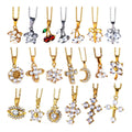 Elegant Crystal Flower Jewelry Stainless Steel Women 18k Gold Plated Cz Tennis Cross Pendant Rhinestones Diamond Cherry Necklace