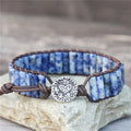 Bohemian Natural Stone Blue Dot Sodalite Tube Beads Single Layer Leather Wrap Cuff Bracelets Women Handmade Jewelry Wholesale