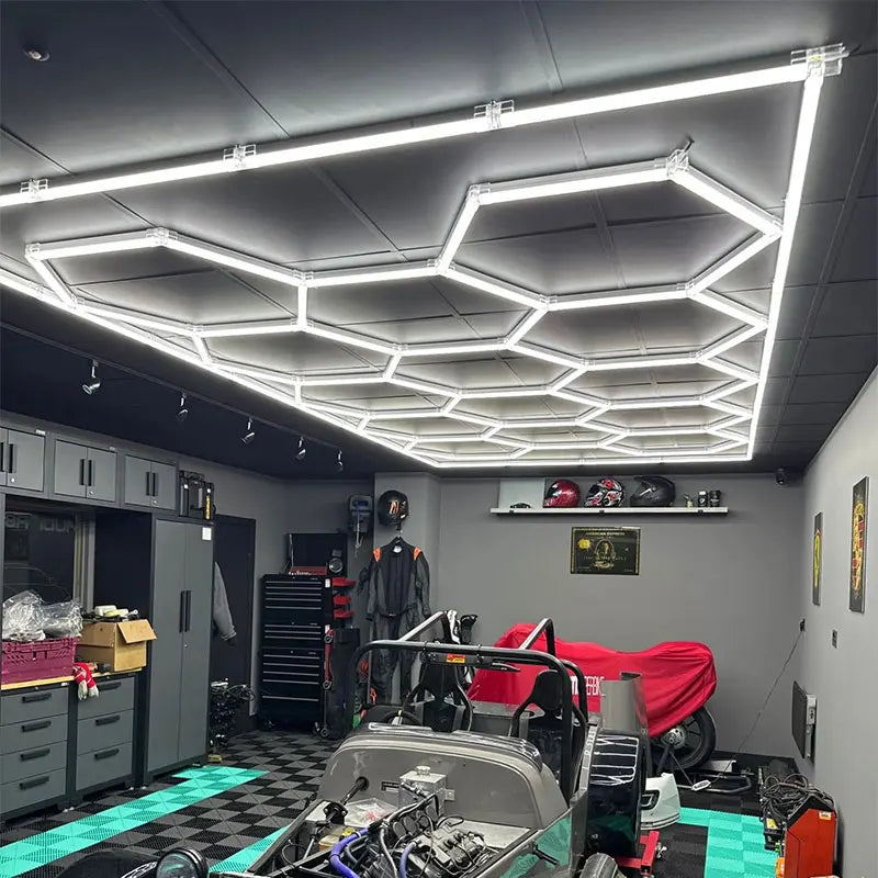 Hexagon LED Garage Light 110V-240V Frameless Design Bright Working Lighting for Barbershop Garage Workshop