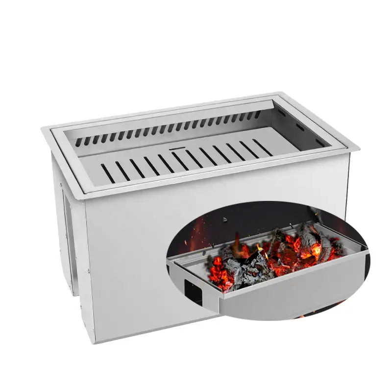 Promotion Yakiniku Barbecue Grill Japanese Downdraft Smokeless Commercial Metal Stainless Steel Rectangular Charcoal BBQ Grill