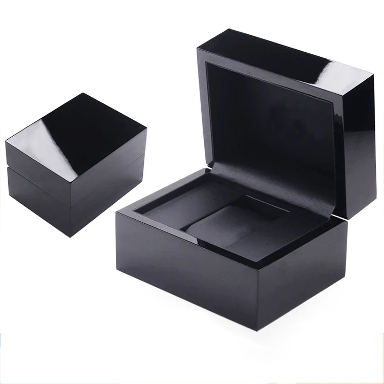 Wholesale Luxury Black Wooden Clamshell Gift Display Watch Box with Custom logo Watch Packaging Box