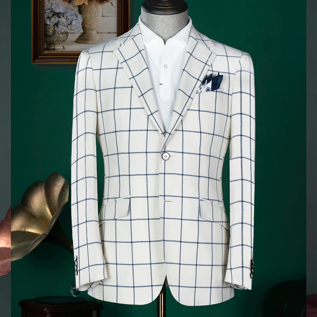 Customized High-end Atmospheric Men's Suits Slim Fit Set Plaid Wool Double Breasted Suit for Weddings