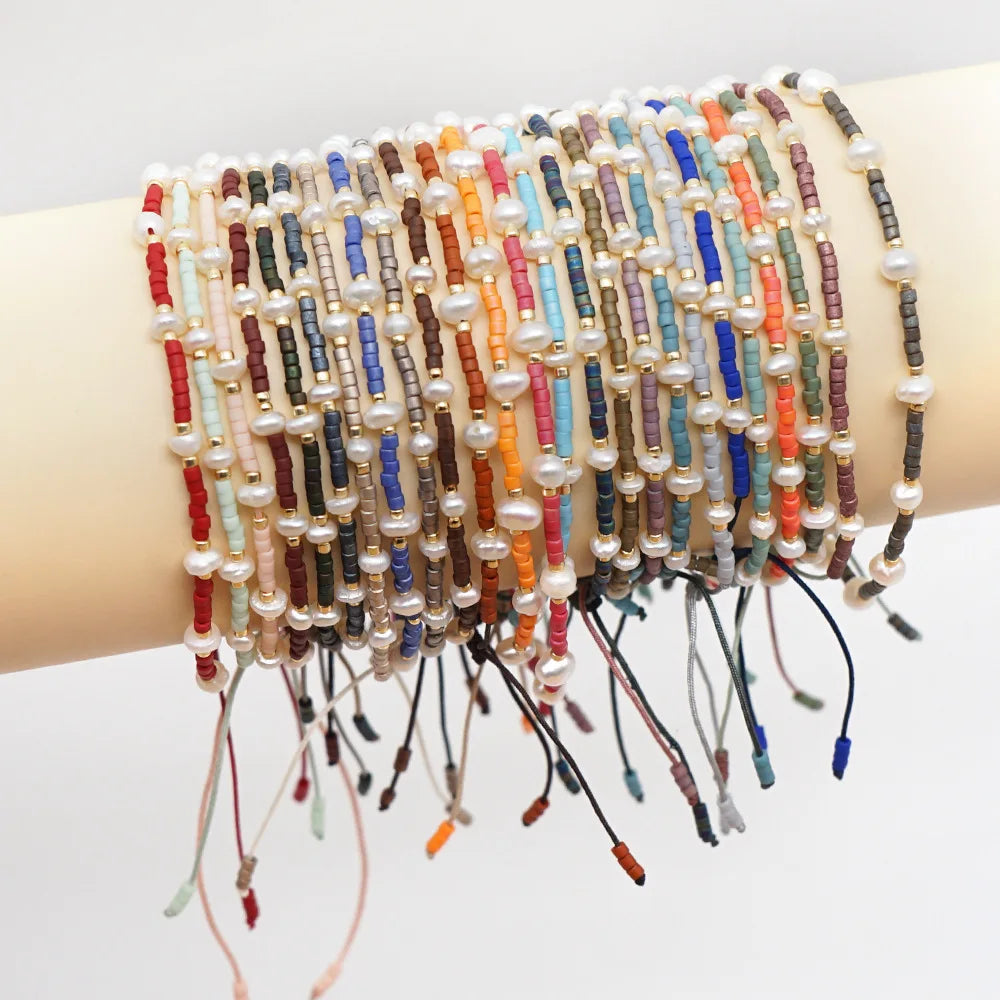 Summer Bohemian Miyuki Seed Beads Hand-woven Natural Freshwater Pearl Friendship Rope Bracelets
