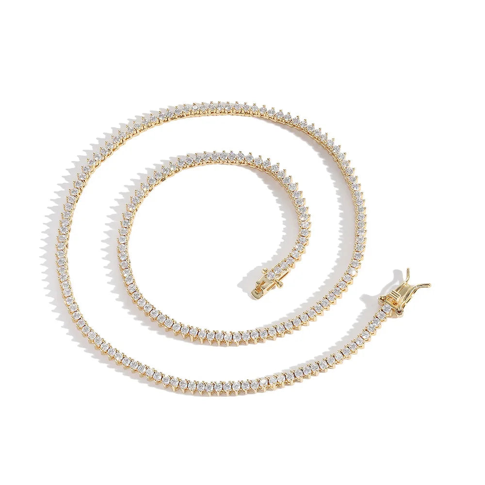 Hot Selling Fashion 2mm Cz Prong Setting Brass 1 Row Tennis Chain Necklace