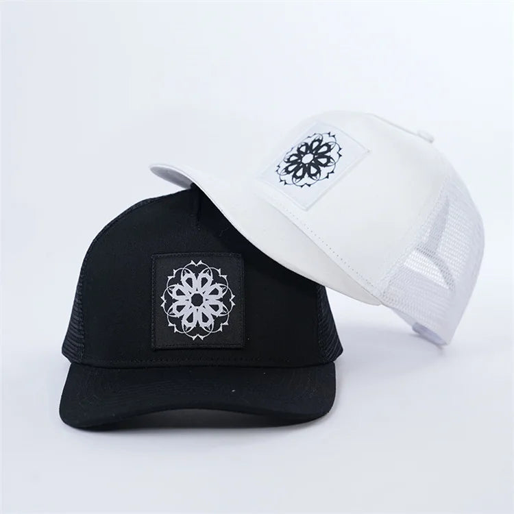 5 Panel Snap Back Trucker CapFlat Brim Trucker Hats Mesh Hattrucker Hats with the Woven Patch logo