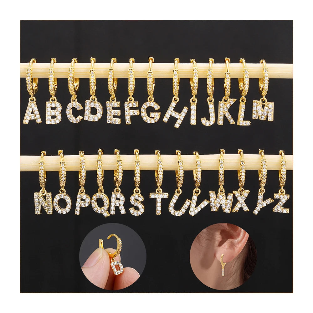 Fashion Jewelry Gold Plated Zircon Waterproof Hand Letter 26 Letter Stud Earrings Designer Brand YIMEILI