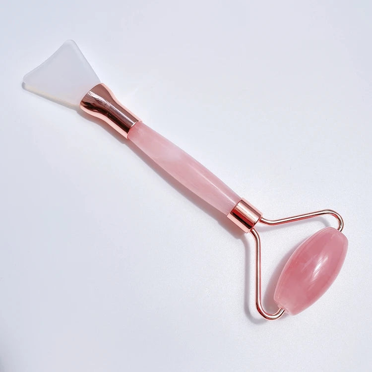 Huiying Wholesale Double Facial Gem Rollers 100% Natural Stone Certified For Skincare Rose Quartz Gem Roller With Brush Head
