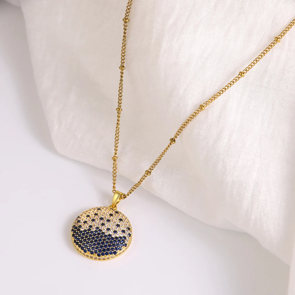Promotional Ladies' Fashion Necklace CZ Hip Hop Black White Coin Pendant Micro Pave Gold Plated Brass Butterfly Shape Zircon