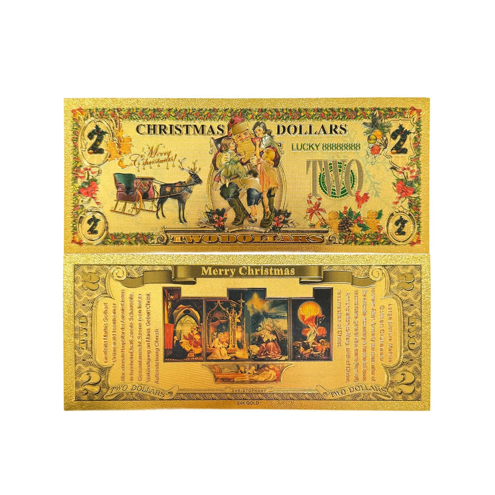 Custom Christmas Souvenir Gift Ticket Polymer Bank Notes Gold Foil Plated Banknote