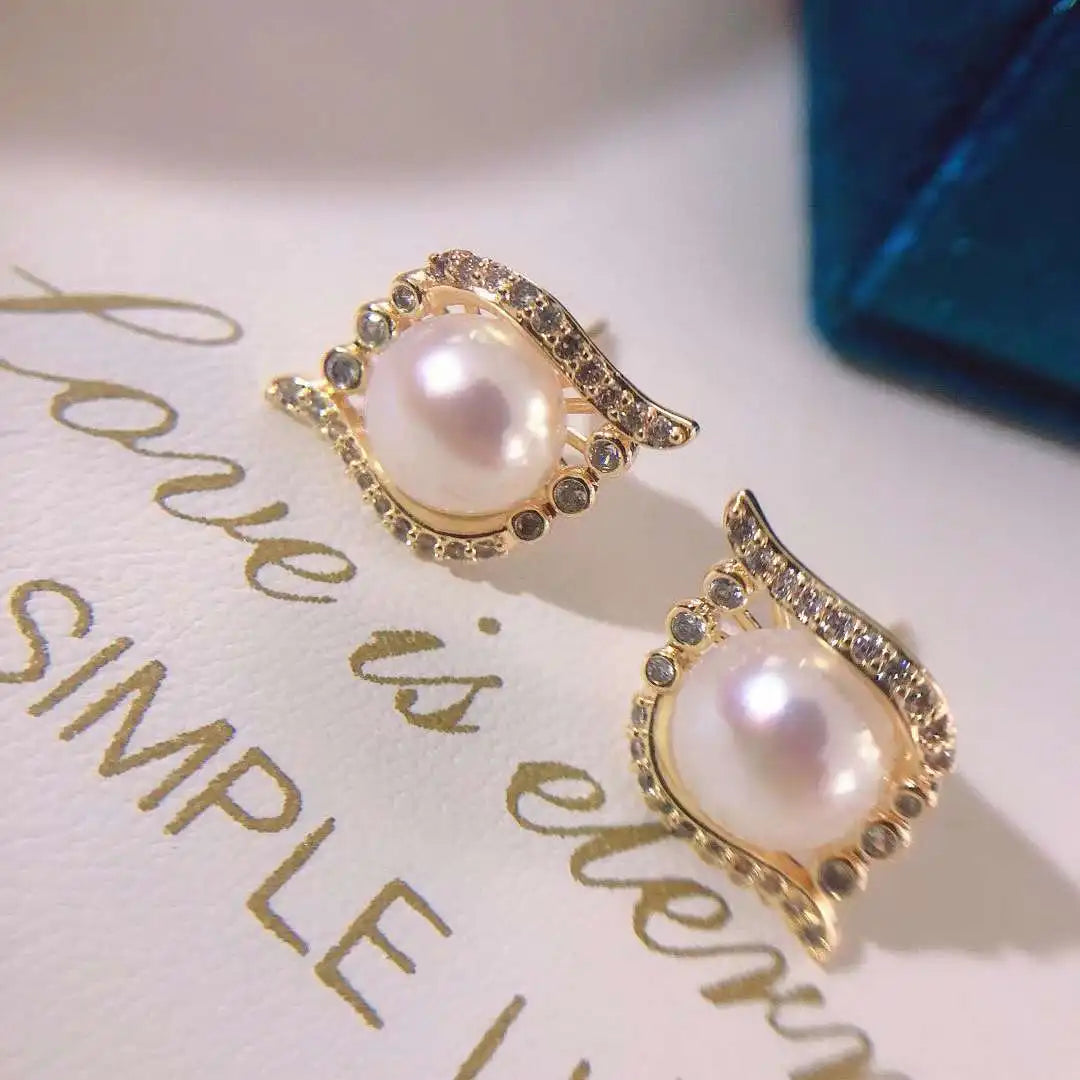 Devil's Eye Earrings 7.5-8MM Natural Round Pearl Earrings High Quality Steamed Bun Style