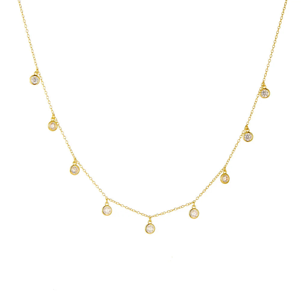 Fashion Pendant Necklaces 925 Sterling Silver Zircon Necklaces Round Diamond by the Yard Gold Plated Necklace for Women