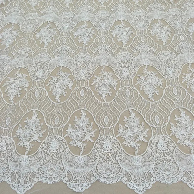 Wholesale Ivory Embroidery Bridal Korea Lace swiss Lace Fabric Wholesale White Dress Lace Fabrics