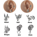 16G Surgical Steel Bull Sheep Dragon Rabbit Wolf Ear Cartilage Tragus Helix Earring Stud Lobe Body Piercing Jewelry Lip Pattern
