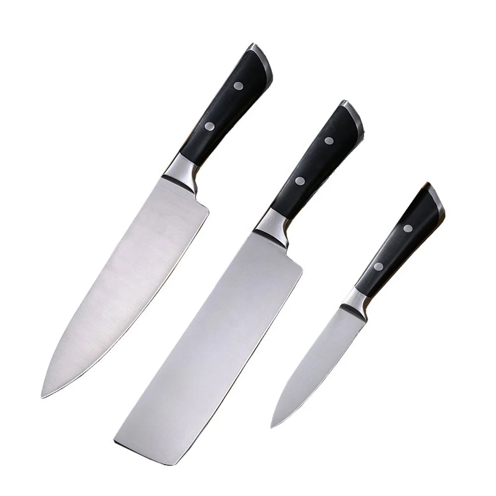 Online Best-Selling 3-Piece Kitchen Knife Set High-Grade Stainless Steel Modern Chinese Design Plastic Handle Chefs Food Use