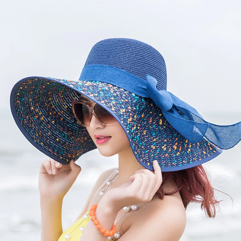 Beach Female Summer Big Along Folding Straw Hat Casual Shopping Beach Sun Paper Straw Floppy Hat