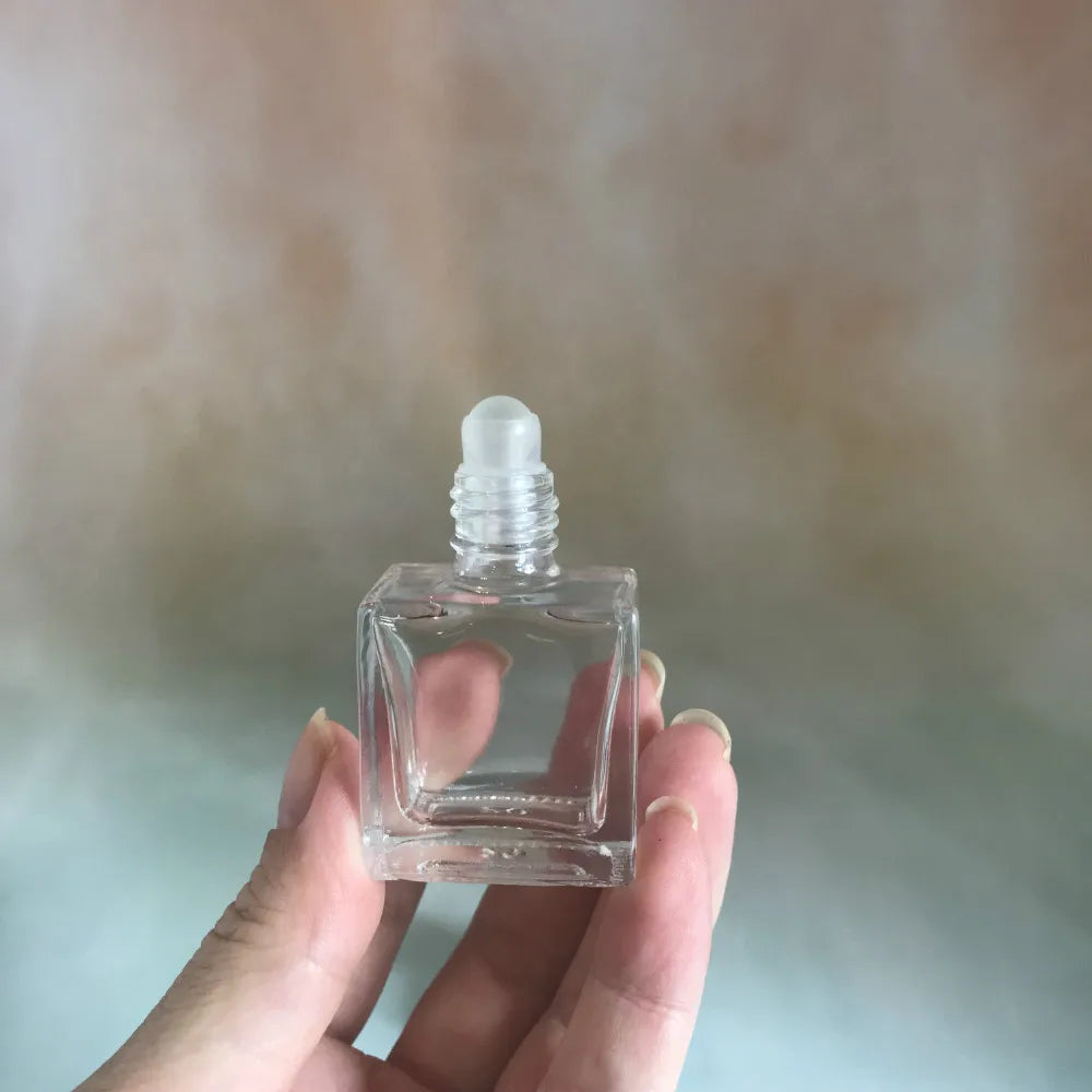 Wholesale 10ml clear Square Shape clear Glass Roller on Glass Bottle with Shiny Gold Caps