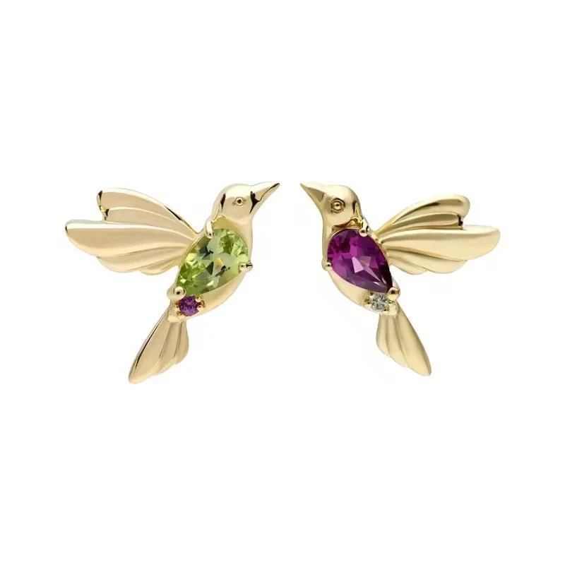 New Arrival Animal Jewelry 925 Sterling Silver Zircon Hummingbird Flying Birds Stud Earrings for Women