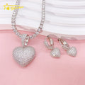 Cheap Price 925 Sterling Silver Fashion Jewelry Men Fully Iced Out VVS Diamond Moissanite Heart Pendant With Earrings