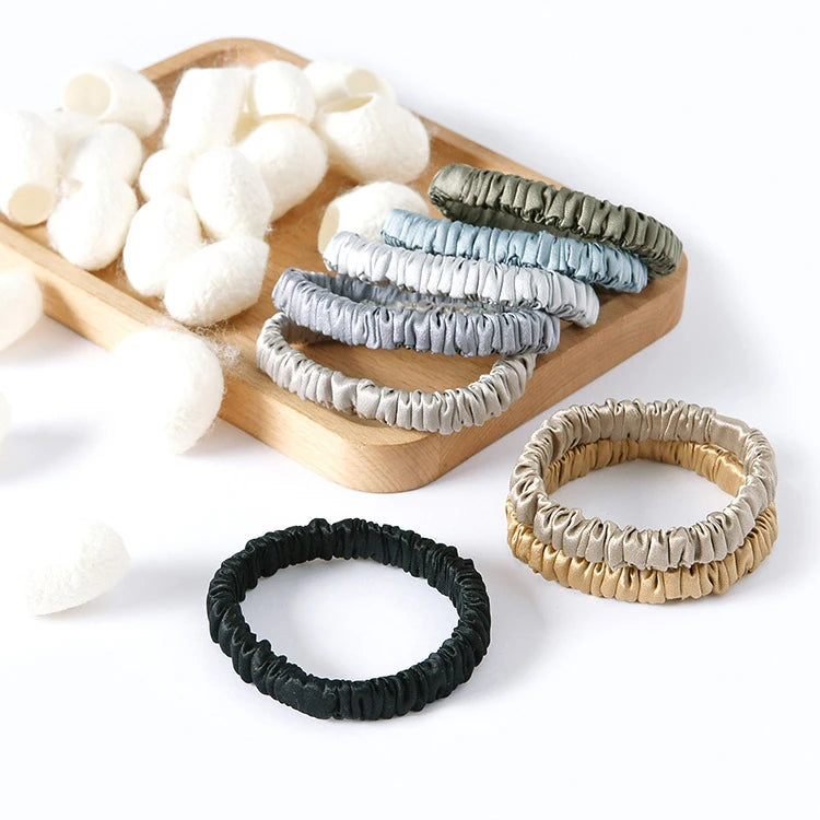 Hot Selling OEKO-Tex 6A Grade 1cm Mulberry Silk Multi Color Fashion Women's Skinny Hair Ties No Damage Scrunchies