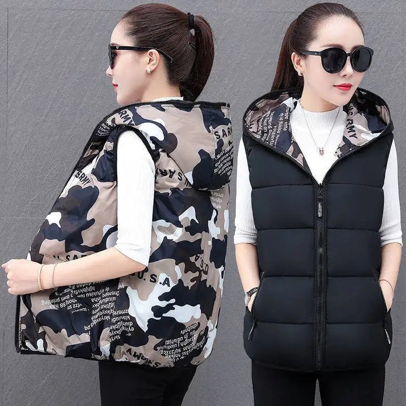 M-4XL Hooded Cotton Vest on Both Sides Women's Short New Large Thickened Vest Women's Winter Waistcoat