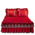 American Style 3-Piece Bed Skirt Set with New Floral Embroidered Velvet Flora Flower Home Use Lace Bed Skirt