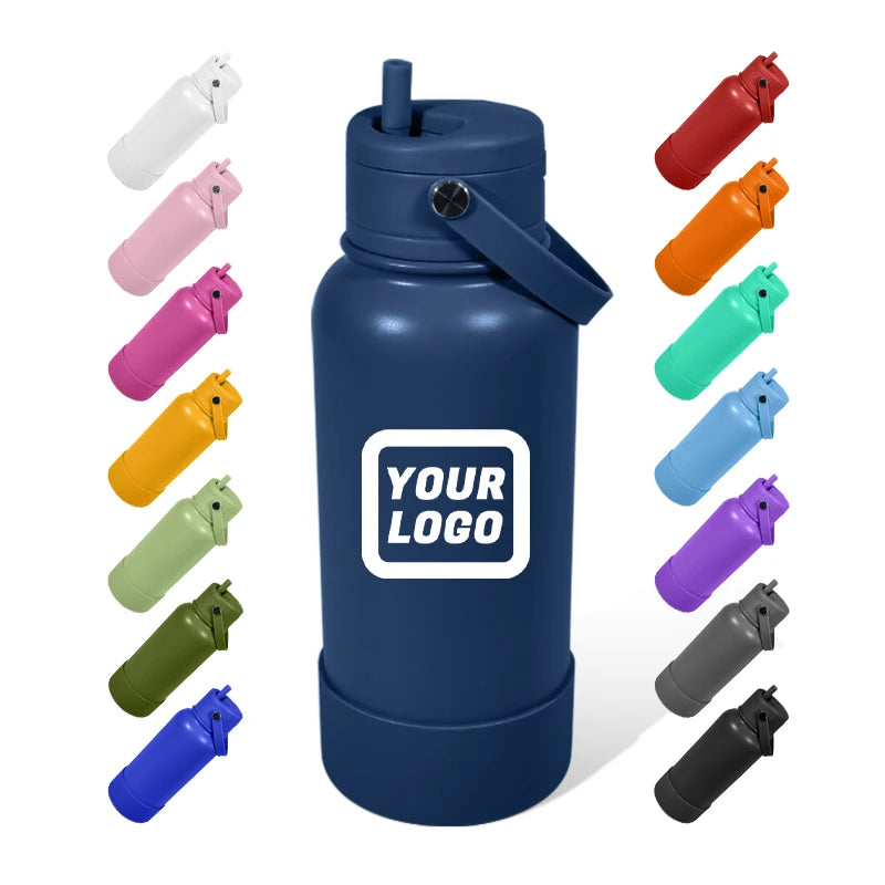 Factory Custom Logo 32OZ Stainless Steel Thermal Flask Water Bottle Double Wall Insulated Lid Straw Outdoor Traveling Europe