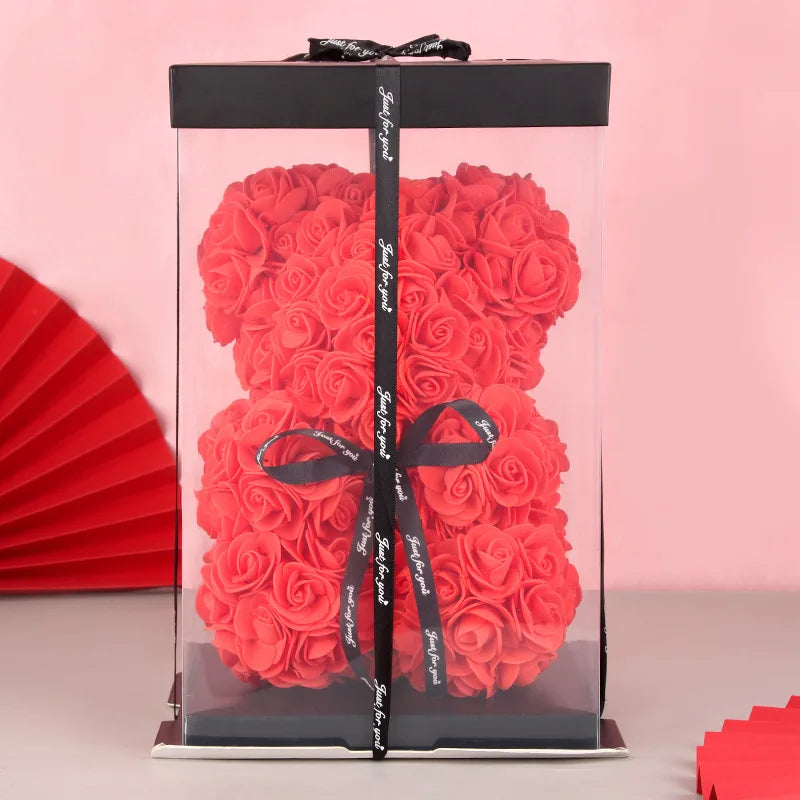 Wholesale 25cm Rose Teddy Bear Best Valentines Day Gift for Girlfriend Rose Bear Artificial Flower Bear of Roses