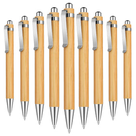 Eco-Friendly 1mm Black Ink Bamboo Retractable Ballpen Sustainable Office School Supplies with Metal Plastic Promotional Pens