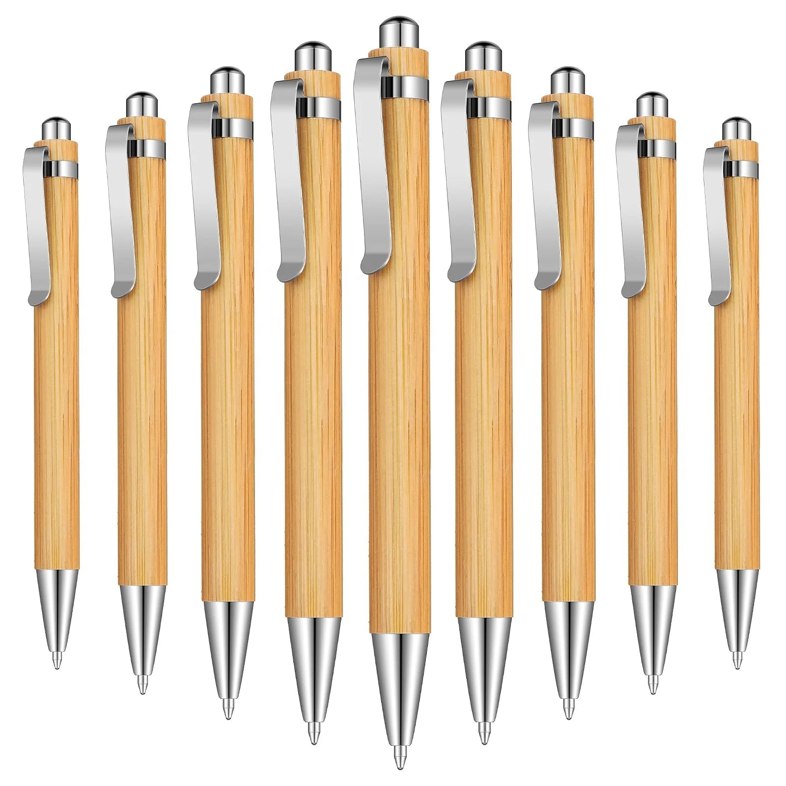 Eco-Friendly 1mm Black Ink Bamboo Retractable Ballpen Sustainable Office School Supplies with Metal Plastic Promotional Pens
