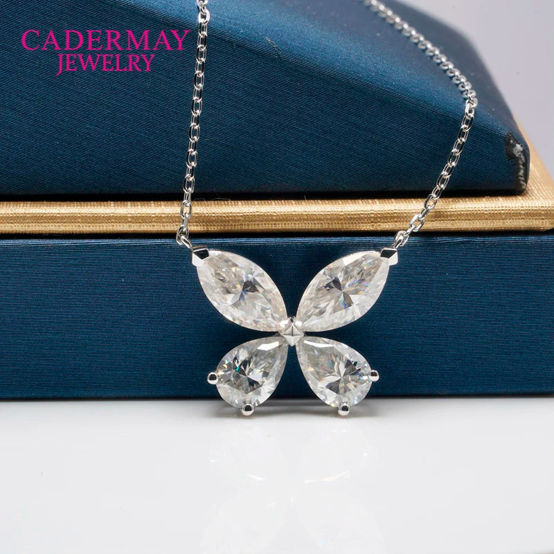 Fine Jewelry 925 Sterling Silver Butterfly Shape Moissanite Pendant with Clavicle Chain  Design Diamond Pendant Necklace
