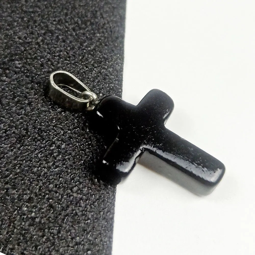 Obsidian Necklace Cross Pendant Bulk Beautiful Cross Pendant Jewelry for Girls & Boys Gift Craft DIY Wholesale Nature Black