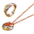 S021 Top Quality Women Classical 3 Rounds 18K Rose Yellow White Gold Gold Plated Ring and Necklace Jewelry Set Wholesale