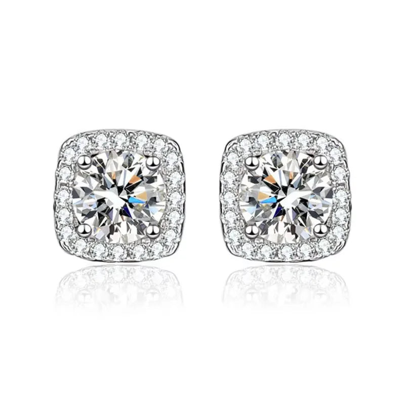 Wholesale Custom VVS Square Moissanite Stud Earrings 925 Sterling Silver Fine Jewelry Women Daily Gift Wholesale Stud Earrings