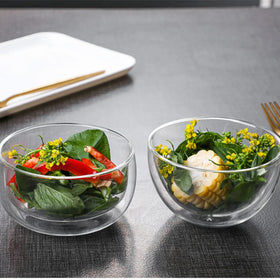 Solhui High Borosilicate Glass Vegetable Salad Bowl Double Wall Large Ice Cream Dessert Bowls