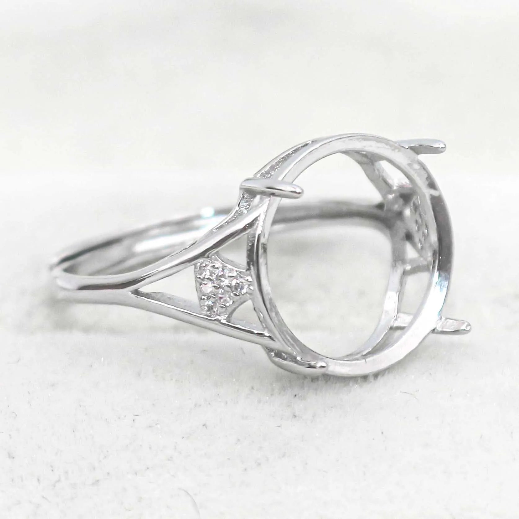 Sterling Silver 14*14mm Semi Mount Ring Empty Frame Blank Support Setting S925 Base Holder Without Center Stone for DIY Inlay