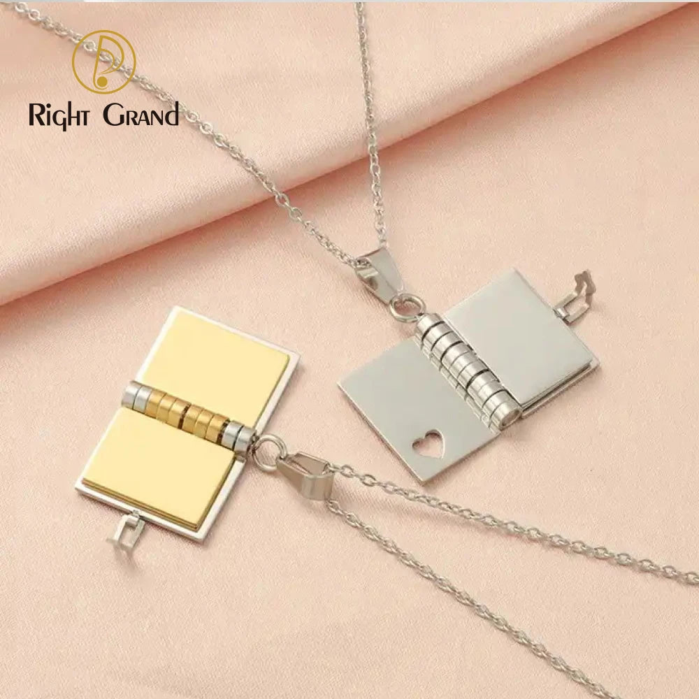Love Letter Book Pendants Couple Necklaces Stainless Steel Lovers Jewelry Accept Customized