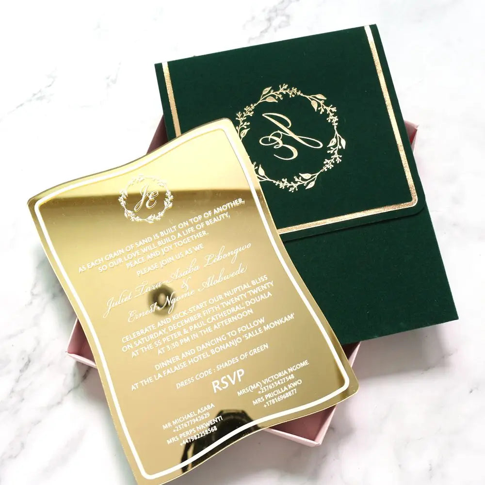 Creative Dark Green Velvet Pocket Envelope for Die Cut Shaped Mirror Acrylic Invitations MegaBDM