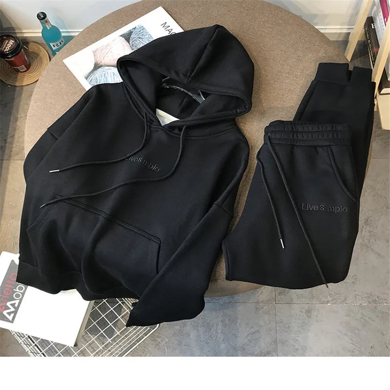 Women's Autumn Printed Casual Eco-Friendly Hoodies & Matching Joggers Sweatsuit Set with Long Sleeves