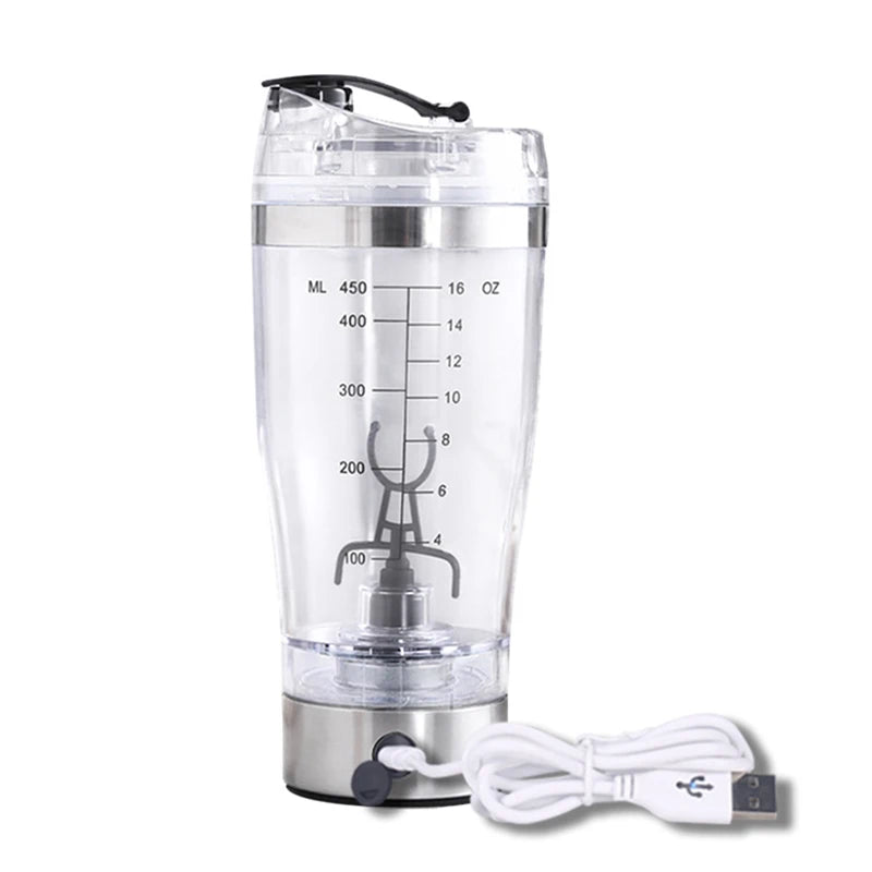 16oz USB Rechargeable Bodybuilding Gym Protein Shaker Bottle Electric Protein Shaker Cup Bottle With Powder Storage