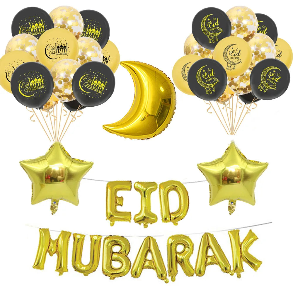 Islamic Festival Party Decor Eid Mubarak and Ramadan Mubarak Latex Balloon Kit 12inch and 16inch for Muslim Celebrations