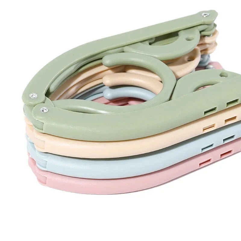 Solid Color Clothes Hanger Travel Multifunctional Plastic Portable Household Storage Telescopic Non-Slip Folding Hanger